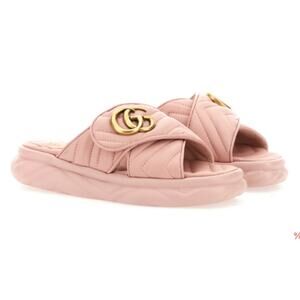 Gucci GG Marmont Double G Quilted Platform Slide Sandal Perfect Pink 38.5